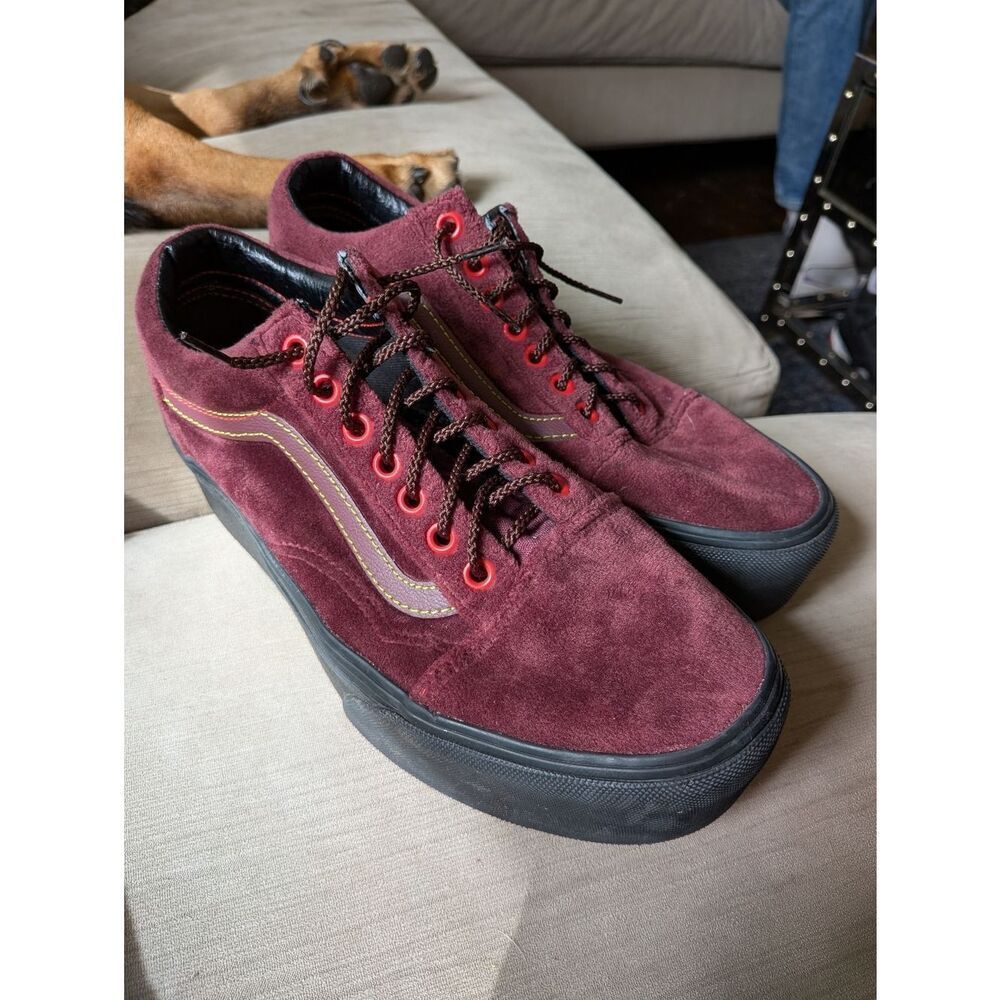 Disney Poison Apple Burgundy Suede Low-Top Sneakers with Black Platform Sole